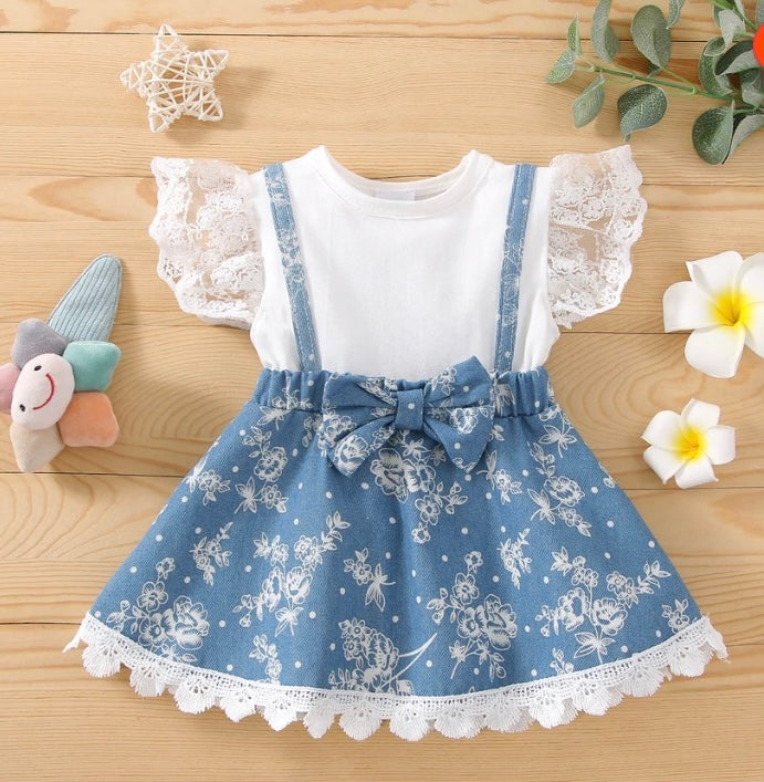 Floral bow knot lace sleeve dress ❀