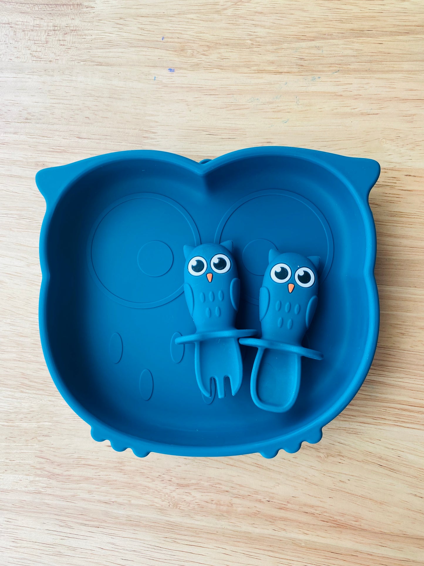 Owl plate with matching spoon & fork 🦉 🥰 - Blue