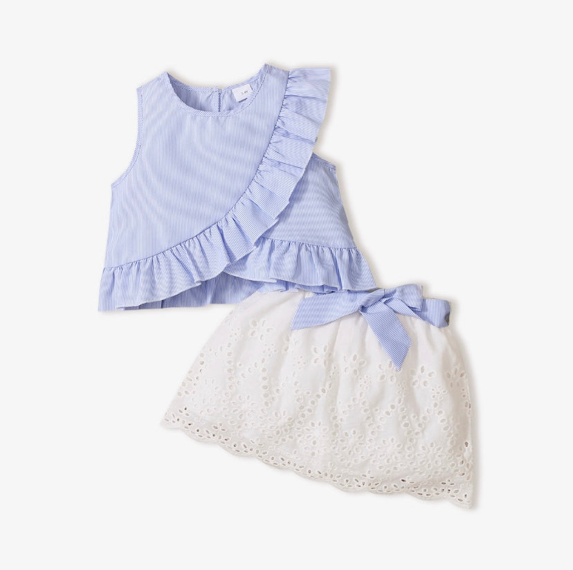 Ruffle blue striped top with eyelet skirt! ♡
