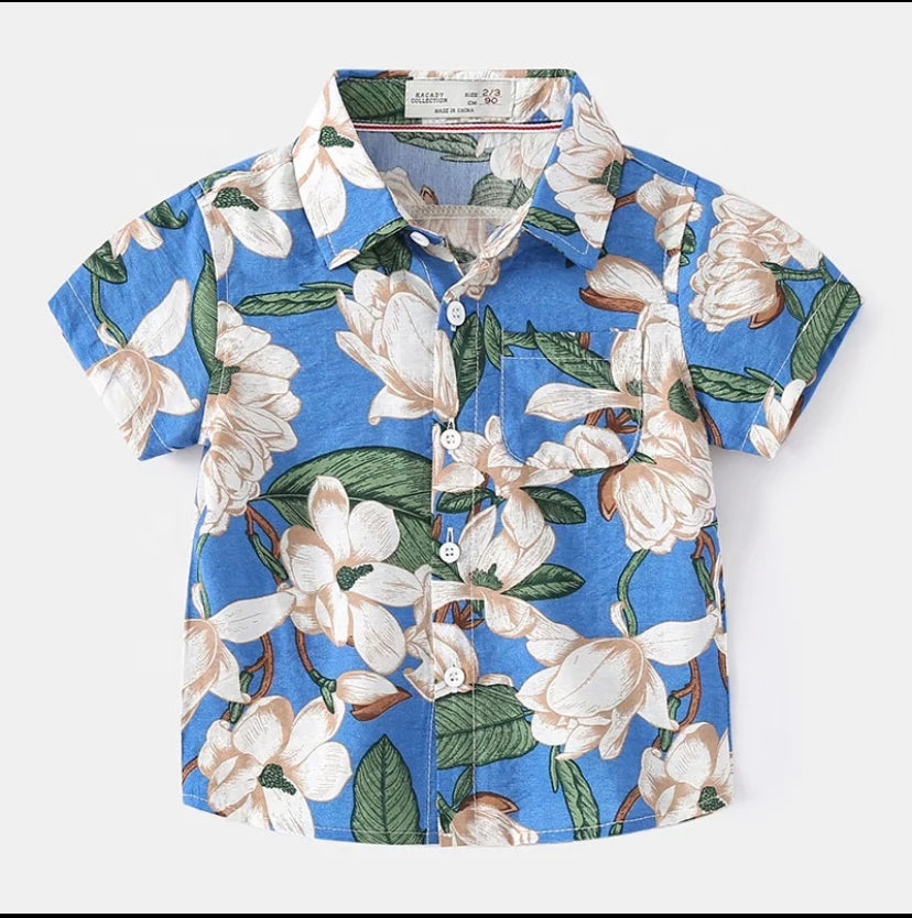 Beach floral shirt blue base 🍃