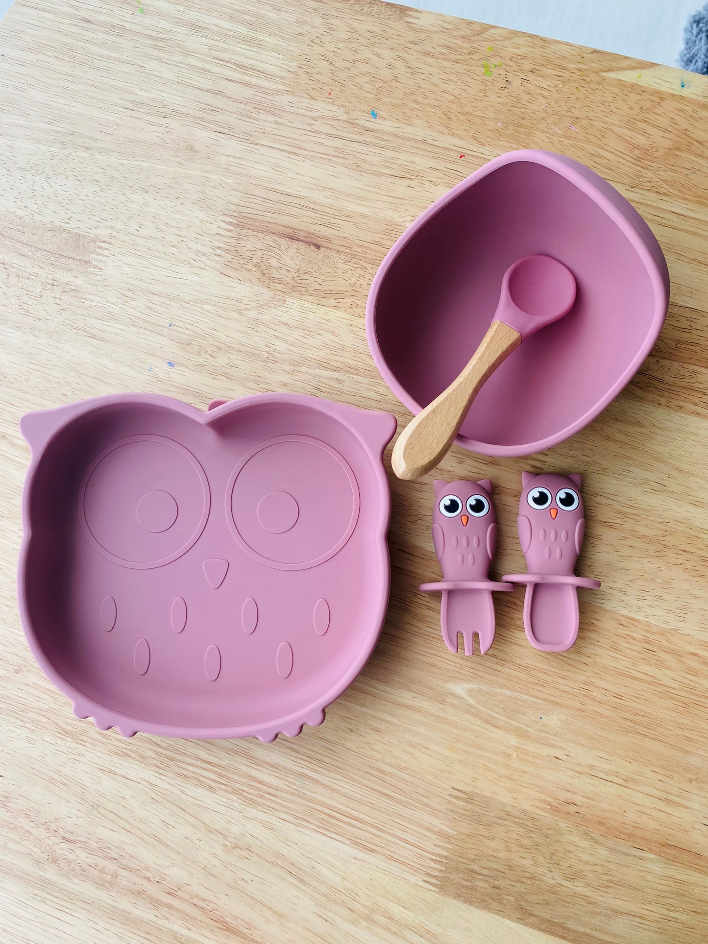 Owl plate with matching spoon & fork 🦉 🥰 - Pink